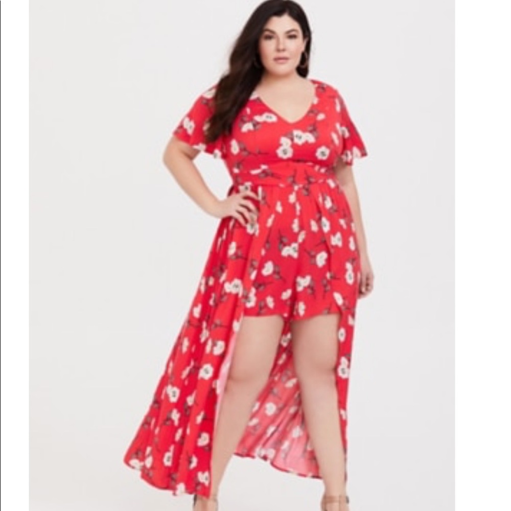 Red Floral Challis Walk Through Romper